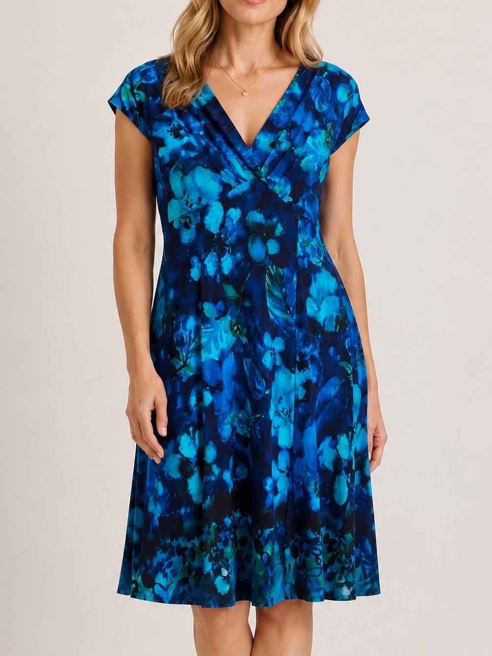 Jones New York Blue Floral Faux Wrap Sheath Dress Career Wedding Guest Size 12